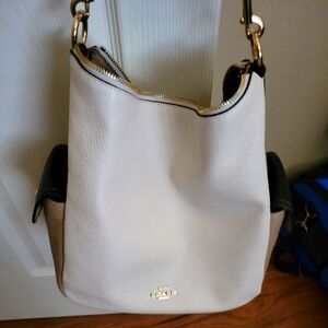 Coach Penny White and Black and Tan Shoulder Bag